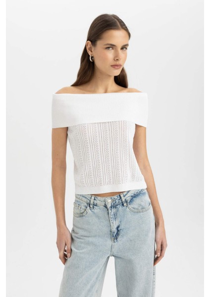 Fitted Açık Omuz Basic Düz Triko Bluz D0604AX24SM