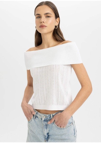 Fitted Açık Omuz Basic Düz Triko Bluz D0604AX24SM