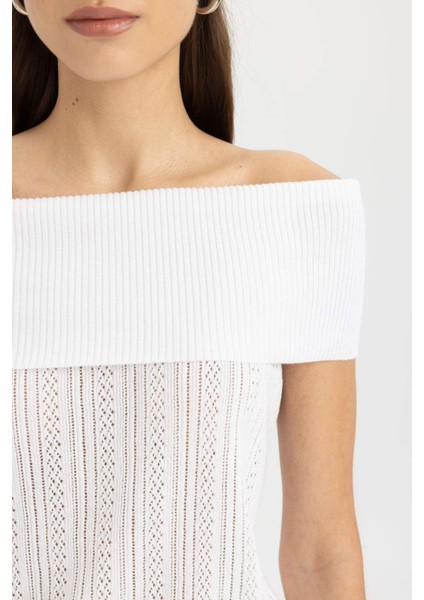 Fitted Açık Omuz Basic Düz Triko Bluz D0604AX24SM