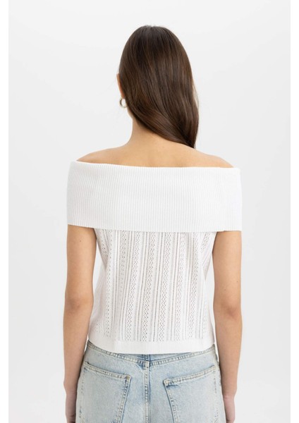 Fitted Açık Omuz Basic Düz Triko Bluz D0604AX24SM