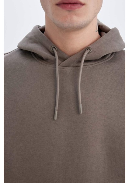 Regular Fit Kapüşonlu Kanguru Cepli İçi Yumuşak Tüylü Basic Düz Sweatshirt X8283AZ24AU