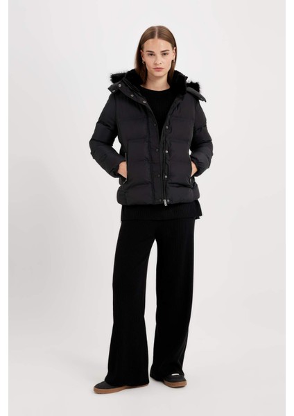 Su Geçirmez Puffer Şişme Mont Kapüşonlu Fermuar Çıtçıt Kapmalı Cepli C9523AX24WN