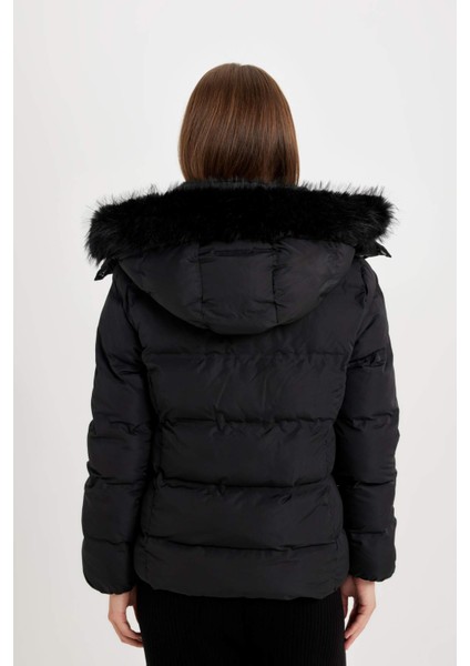 Su Geçirmez Puffer Şişme Mont Kapüşonlu Fermuar Çıtçıt Kapmalı Cepli C9523AX24WN