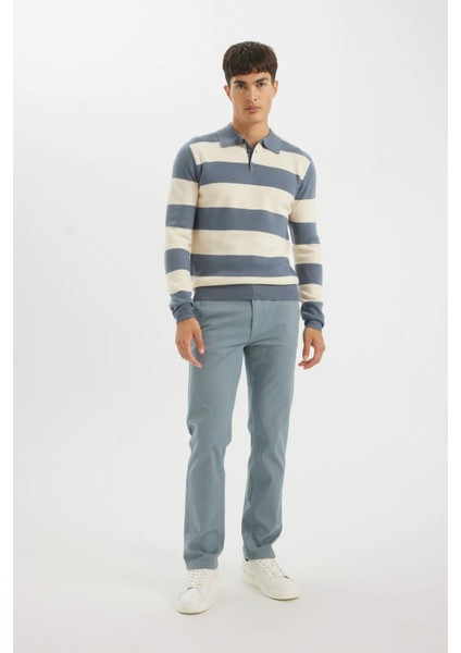 Standart Fit Polo Yaka Düğmeli Renk Bloklu Triko Kazak Y4194AZ24WN