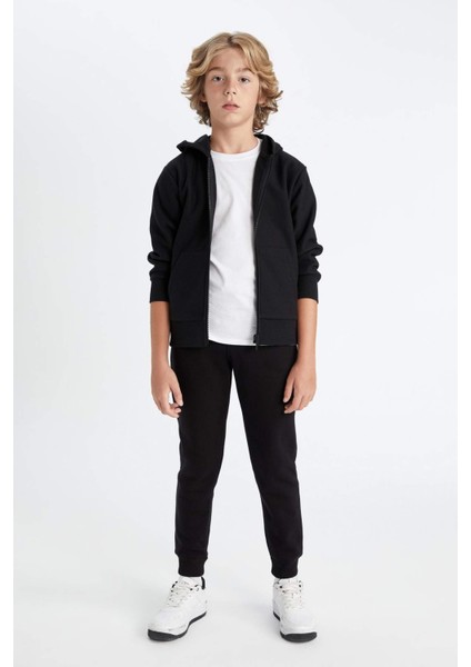 Erkek Çocuk Siyah Beli Paçası Lastikli Cepli Basic Düz Jogger Okul Eşofman Altı W0773A624AU