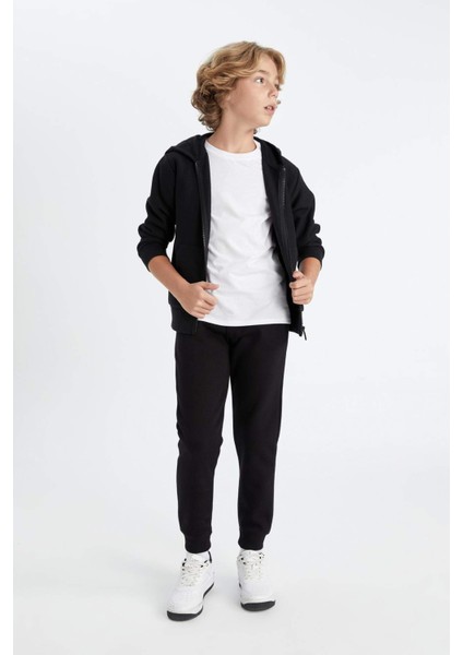 Erkek Çocuk Siyah Beli Paçası Lastikli Cepli Basic Düz Jogger Okul Eşofman Altı W0773A624AU