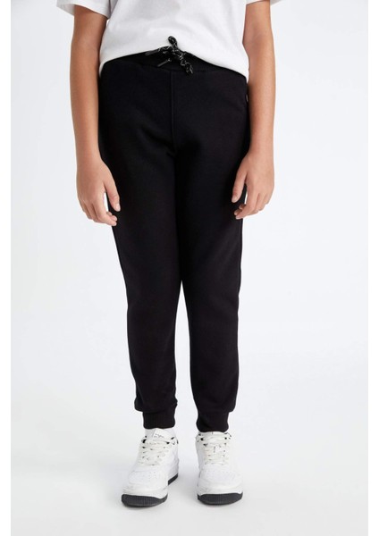 Erkek Çocuk Siyah Beli Paçası Lastikli Cepli Basic Düz Jogger Okul Eşofman Altı W0773A624AU