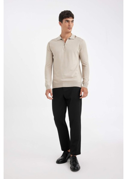 Standart Fit Normal Kesim Fermuarlı Polo Yaka Triko Kazak D0621AX24AU
