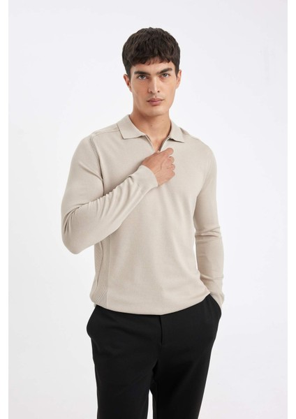 Standart Fit Normal Kesim Fermuarlı Polo Yaka Triko Kazak D0621AX24AU