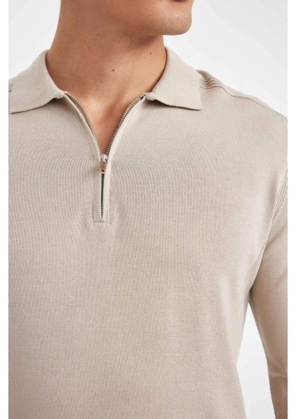 Standart Fit Normal Kesim Fermuarlı Polo Yaka Triko Kazak D0621AX24AU