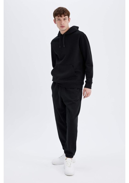 Regular Fit Kapüşonlu Kanguru Cepli İçi Yumuşak Tüylü Basic Düz Sweatshirt X8283AZ24AU
