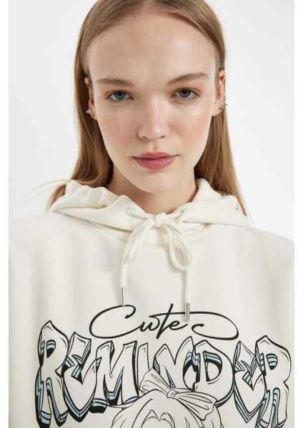 Oversize Geniş Kalıp Kapüşonlu Baskılı Kalın Sweatshirt C7859AX24WN