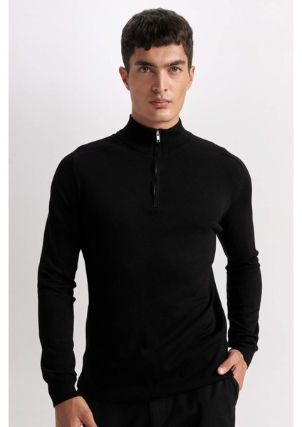 Standart Fit Dik Yaka Yarım Fermuarlı Yumuşak Dokulu Premium Triko Kazak D0624AX24AU