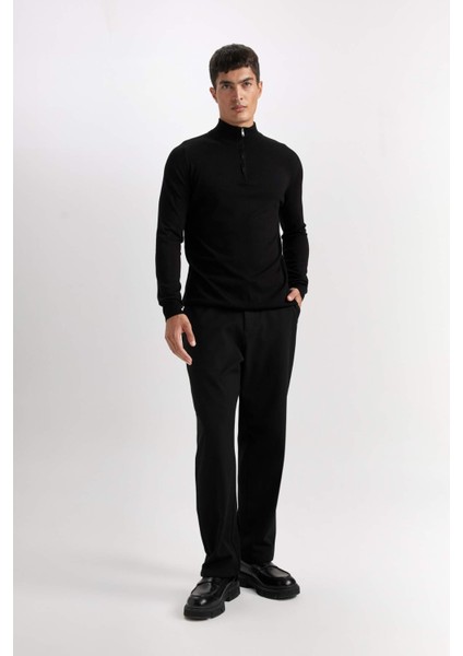 Standart Fit Dik Yaka Yarım Fermuarlı Yumuşak Dokulu Premium Triko Kazak D0624AX24AU