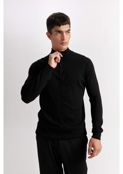 Standart Fit Dik Yaka Yarım Fermuarlı Yumuşak Dokulu Premium Triko Kazak D0624AX24AU