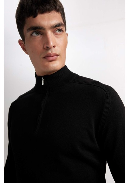 Standart Fit Dik Yaka Yarım Fermuarlı Yumuşak Dokulu Premium Triko Kazak D0624AX24AU