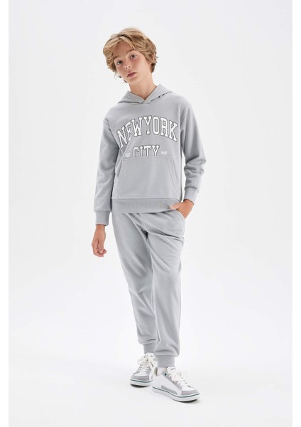Erkek Çocuk 2'li Takım Kapüşonlu Kanguru Cepli Baskılı Sweatshirt Jogger Eşofman Altı C8319A824AU