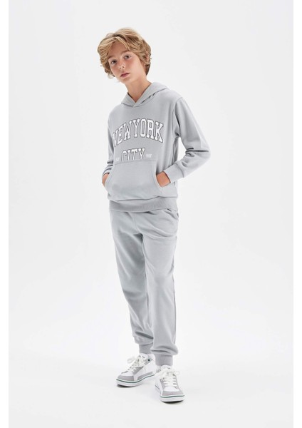 Erkek Çocuk 2'li Takım Kapüşonlu Kanguru Cepli Baskılı Sweatshirt Jogger Eşofman Altı C8319A824AU