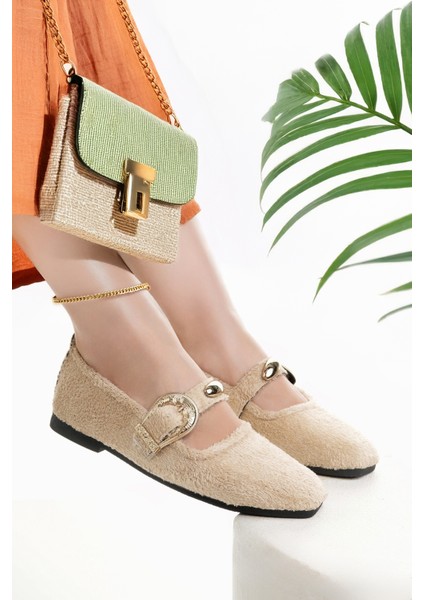 Kadın Babet Bej Hafif Rahat Şık Iş Ofis Günlük Ayakkabı