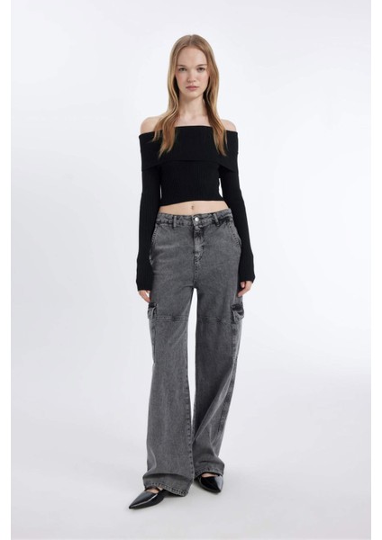 Coool Slim Fit Dar Kesim Açık Omuz Basic Düz Triko Kazak B6537AX24WN