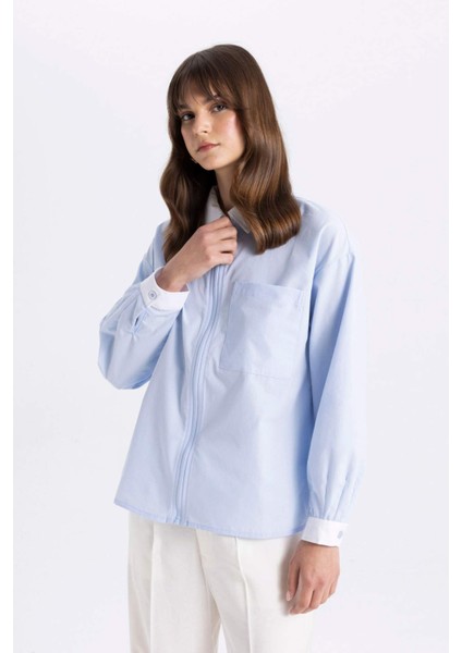Relax Fit Fermuarlı Poplin Uzun Kollu Tesettür Gömlek Tunik C7826AX24SM
