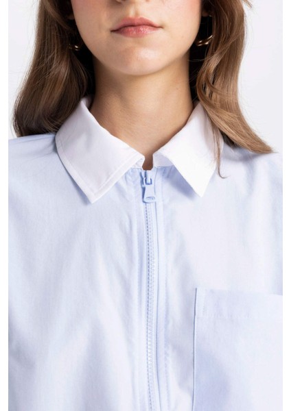 Relax Fit Fermuarlı Poplin Uzun Kollu Tesettür Gömlek Tunik C7826AX24SM