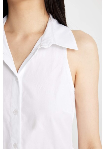 Gömlek Yaka Beyaz Poplin Kolsuz Maxi Elbise C9178AX24SM