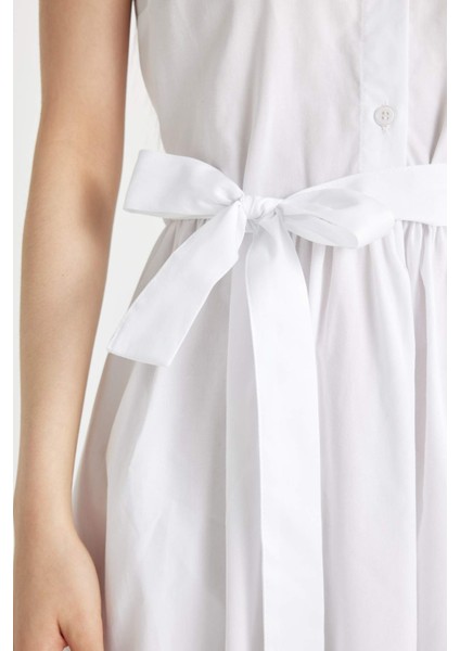 Gömlek Yaka Beyaz Poplin Kolsuz Maxi Elbise C9178AX24SM