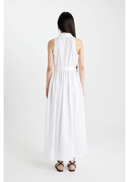 Gömlek Yaka Beyaz Poplin Kolsuz Maxi Elbise C9178AX24SM