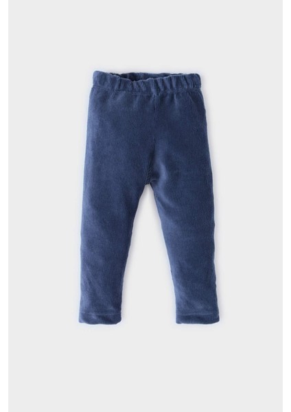 Kız Bebek Düz Paça Beli Lastikli Basic Düz Fitilli Kadife Tayt