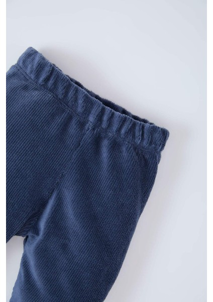 Kız Bebek Düz Paça Beli Lastikli Basic Düz Fitilli Kadife Tayt