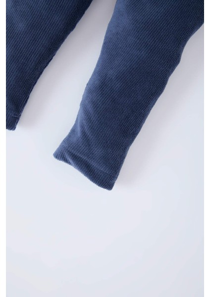 Kız Bebek Düz Paça Beli Lastikli Basic Düz Fitilli Kadife Tayt