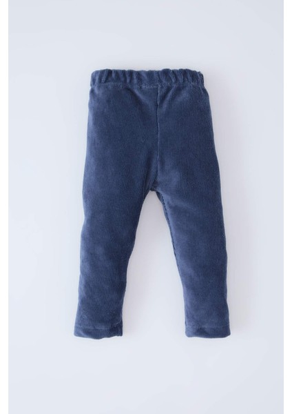 Kız Bebek Düz Paça Beli Lastikli Basic Düz Fitilli Kadife Tayt