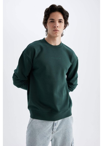 Boxy Fit Bisiklet Yaka Baskılı Sweatshirt X8282AZ24AU