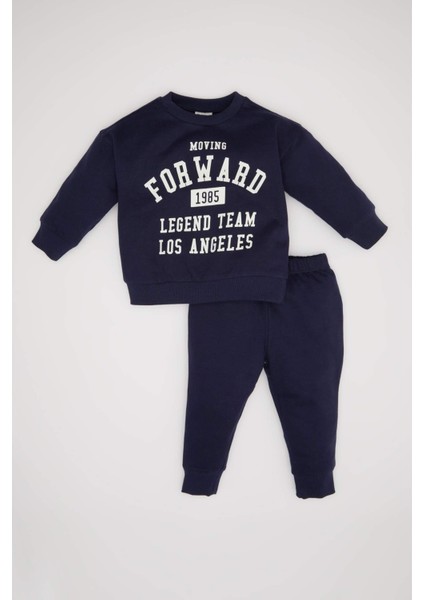 Erkek Bebek 2'li Takım Baskılı Bisiklet Yaka Sweatshirt Üst Jogger Eşofman Altı D0720A524WN