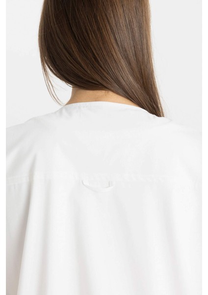 Oversize Geniş Kalıp Mevsimlik Hafif Poplin Yelek Bisiklet Yaka Fermuarlı Cepli C8839AX24SM