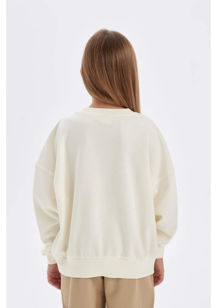 Kız Çocuk Oversize Geniş Kalıp Bisiklet Yaka Baskılı Okul Sweatshirt C7461A824AU