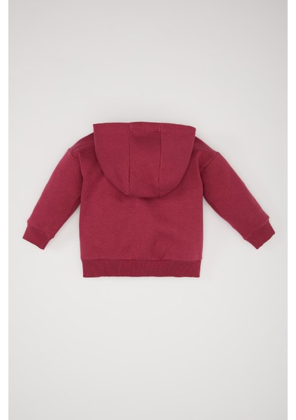 Kız Bebek Kapüşonlu Basic Düz İçi Yumuşak Tüylü Fermuarlı Sweatshirt D0750A524AU