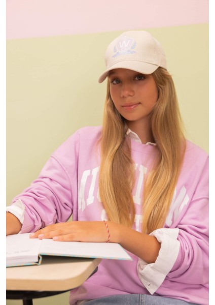 Kız Çocuk Relax Fit Bisiklet Yaka Baskılı Okul Sweatshirt C7460A824AU