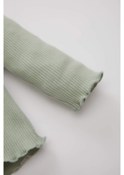 Kız Bebek 2'li Takım Çiçekli Fitilli Kaşkorse Uzun Kollu Tişört Beli Lastikli Alt