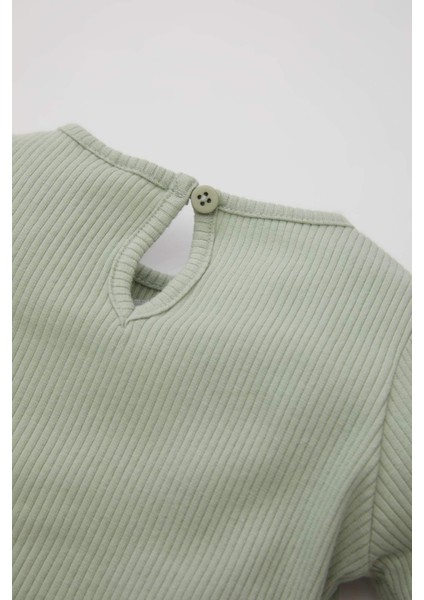 Kız Bebek 2'li Takım Çiçekli Fitilli Kaşkorse Uzun Kollu Tişört Beli Lastikli Alt