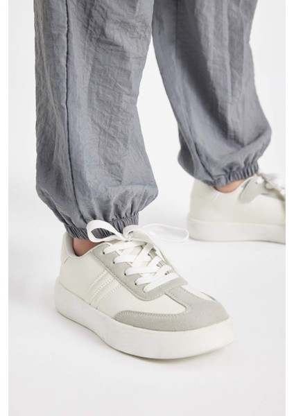 Kız Çocuk Beli ve Paçası Lastikli Cepli Gri Paraşüt Jogger Pantolon D0646A824SM