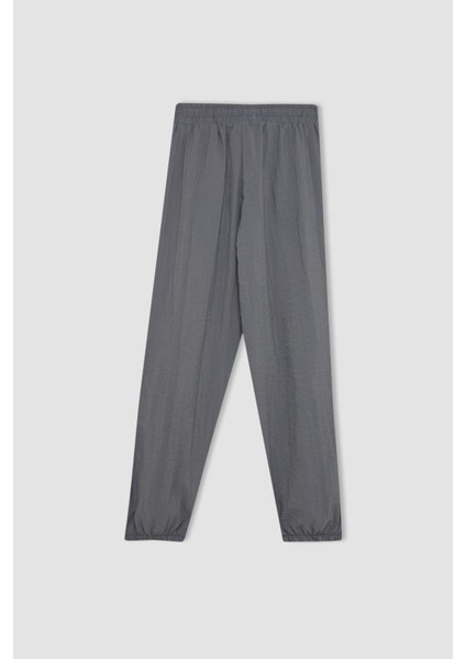 Kız Çocuk Beli ve Paçası Lastikli Cepli Gri Paraşüt Jogger Pantolon D0646A824SM