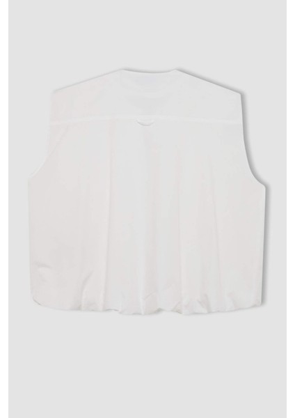 Oversize Geniş Kalıp Mevsimlik Hafif Poplin Yelek Bisiklet Yaka Fermuarlı Cepli C8839AX24SM