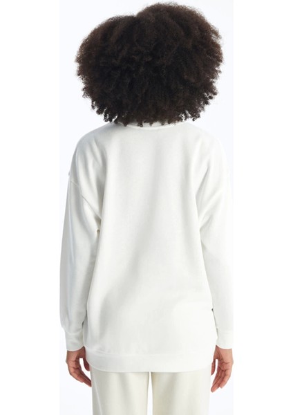 Xsıde Ekru Bisiklet Yaka Baskılı Oversize Kadın Sweatshirt fırsatları