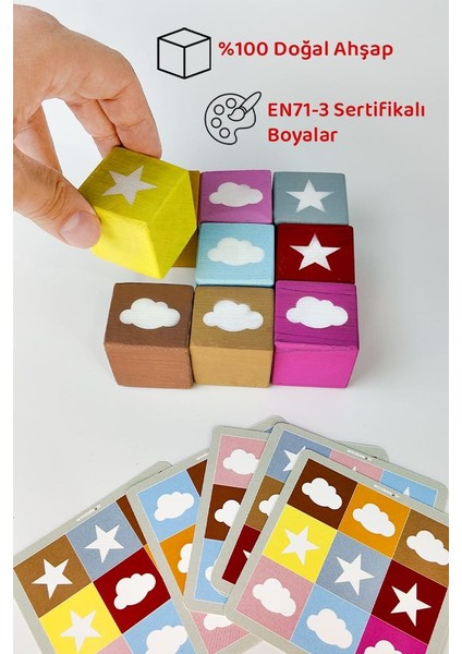 3 Boyutlu Renk-Şekil Ahşap Küp Puzzle | Montessori Zeka Oyuncağı | 3+ Yaş | Eğitici Küp Yapboz modelleri
