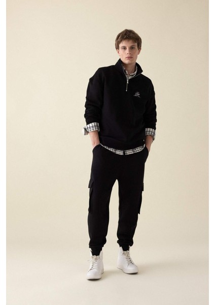 Regular Fit Jogger Eşofman Altı Kargo Cepli Basic Düz Beli Bağcıklı Lastikli Paça Y5533AZ24AU