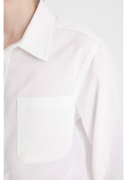 Erkek Çocuk Polo Yaka Oxford Uzun Kollu Basic Düz Beyaz Okul Gömleği T8854A624AU