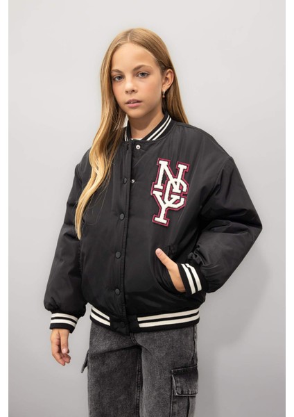 Kız Çocuk Su Geçirmez Kolej Yaka Çıtçıtlı Cepli Bomber Mont C5408A824AU