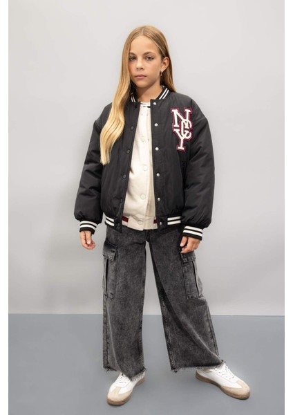 Kız Çocuk Su Geçirmez Kolej Yaka Çıtçıtlı Cepli Bomber Mont C5408A824AU